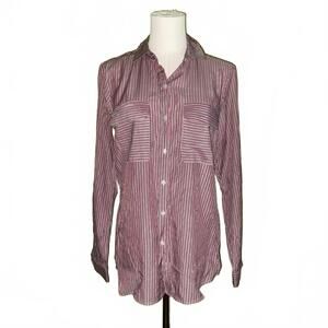 Express Striped Button-Up Shirt Red White Business Womens M Office Work